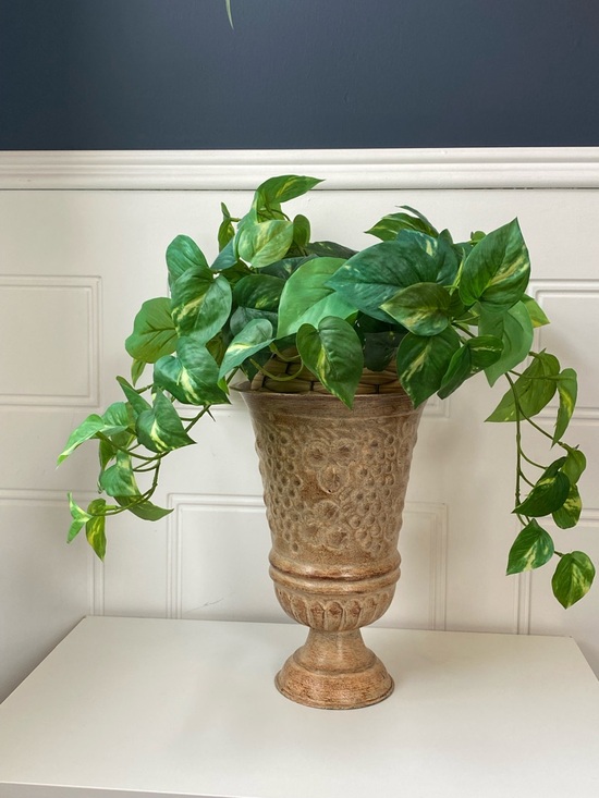 Footed Metal Embossed Urn Pot Vase Châteaucore Cottagecore Parisian Rustic - Picture 3 of 13